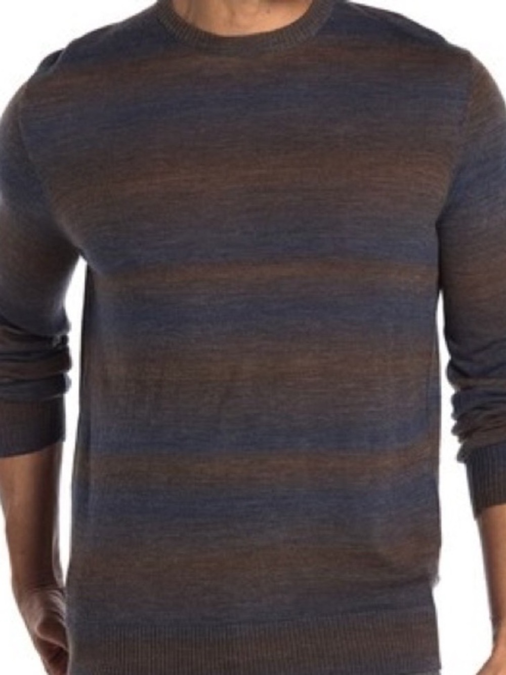 Thomas Dean NWT wool/poly pullover crewneck swearer blue/ brown striped ombre M